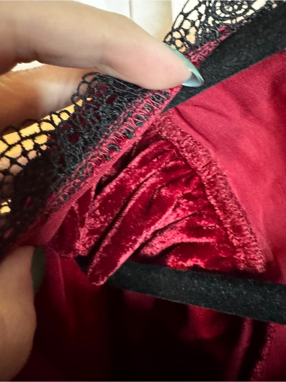 Widow velvet Dress Womens S Burgundy Red Black Lace Bell Sleeve Gothic witchy - Picture 6 of 8